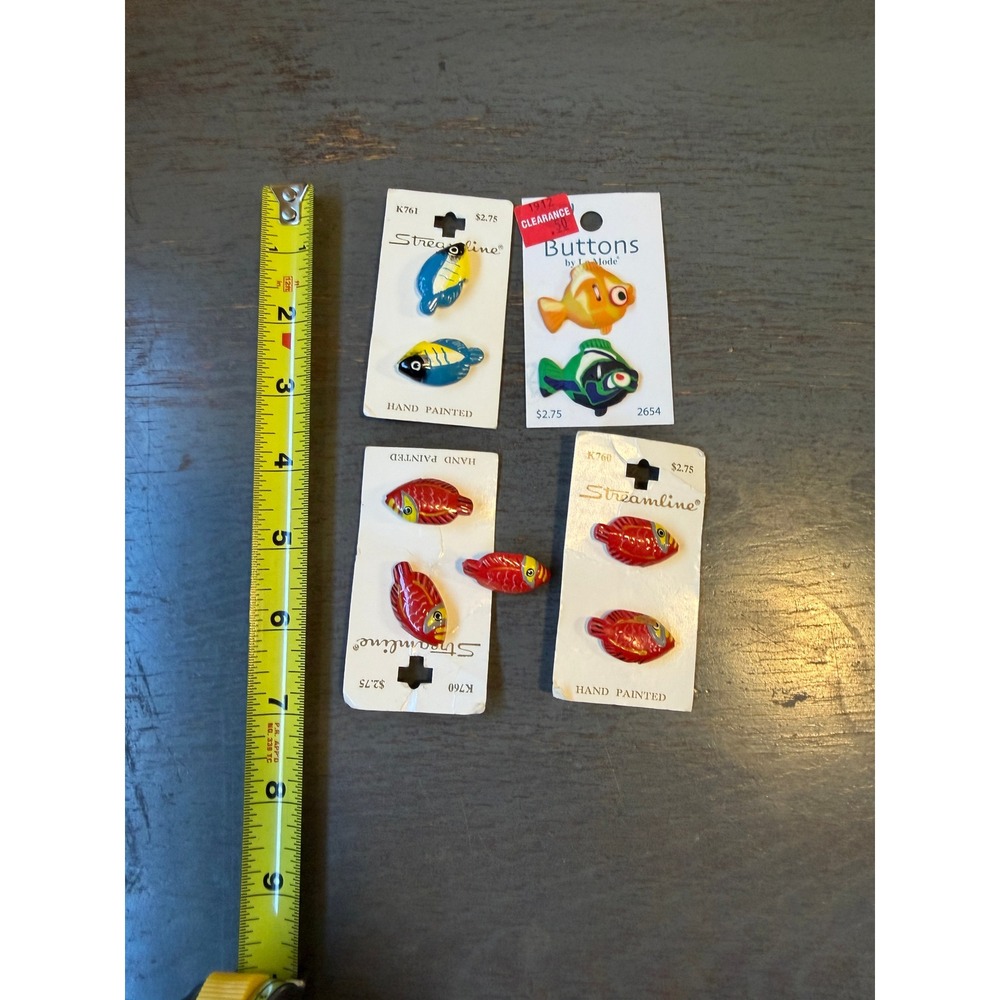 Vintage Streamline La Mode Hand Painted Fish Buttons Lot Novelty Sewing 30mm